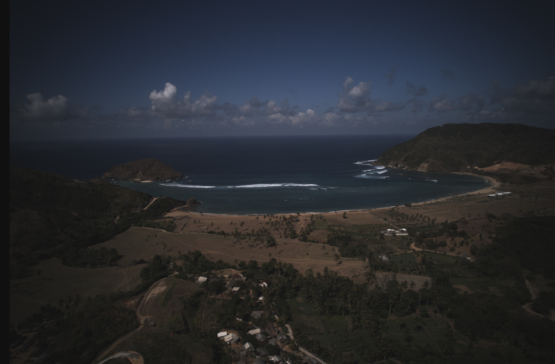 Aerial drone view of the South Lombok coastline